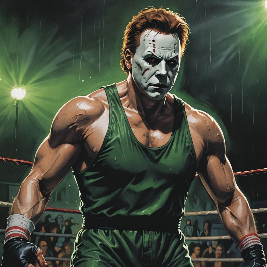 Michael Myers as Wrestler in Gritty Comic Style