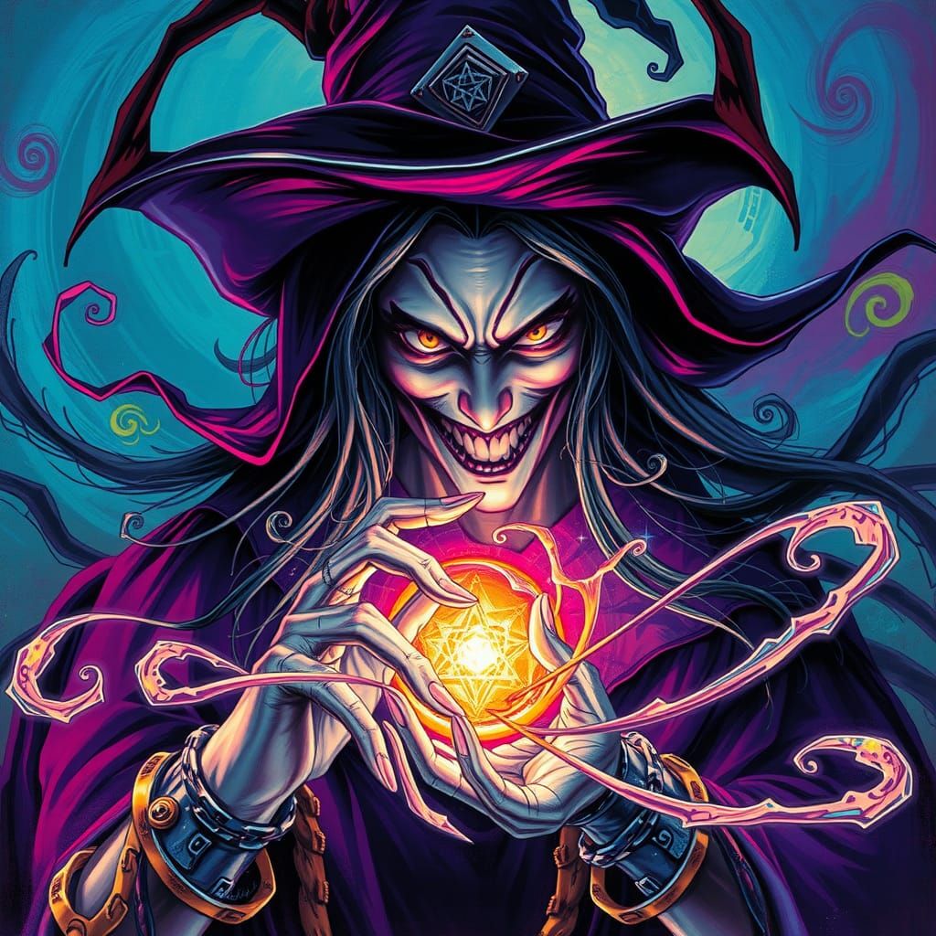 Mystical Sorceress Casting a Spell in Graffiti Art Style