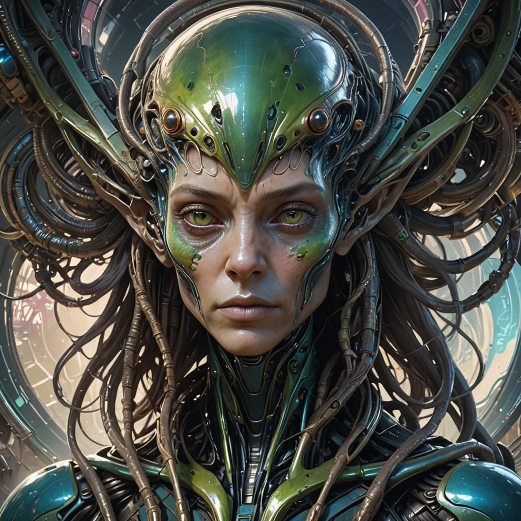 Detailed Alien Portrait in Art Nouveau Style