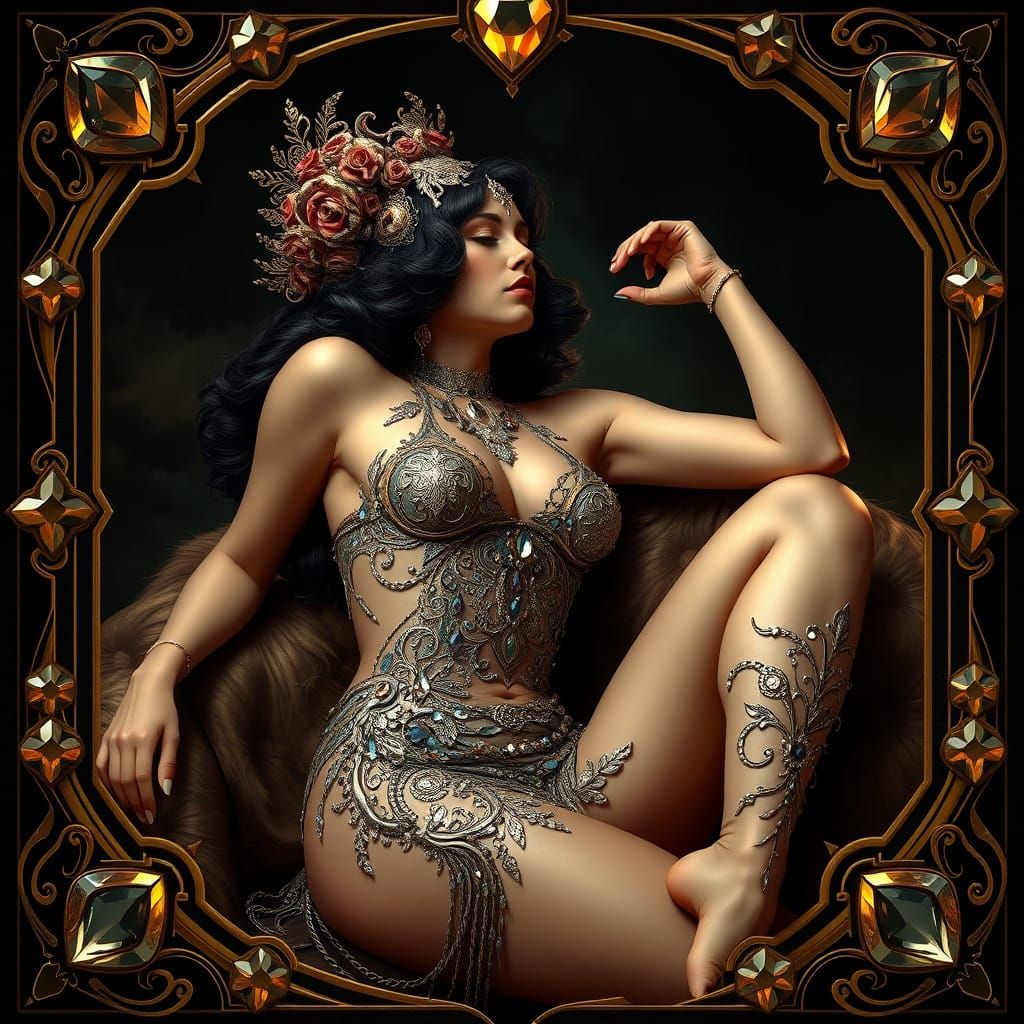 Art Nouveau Showgirl in Mucha Style