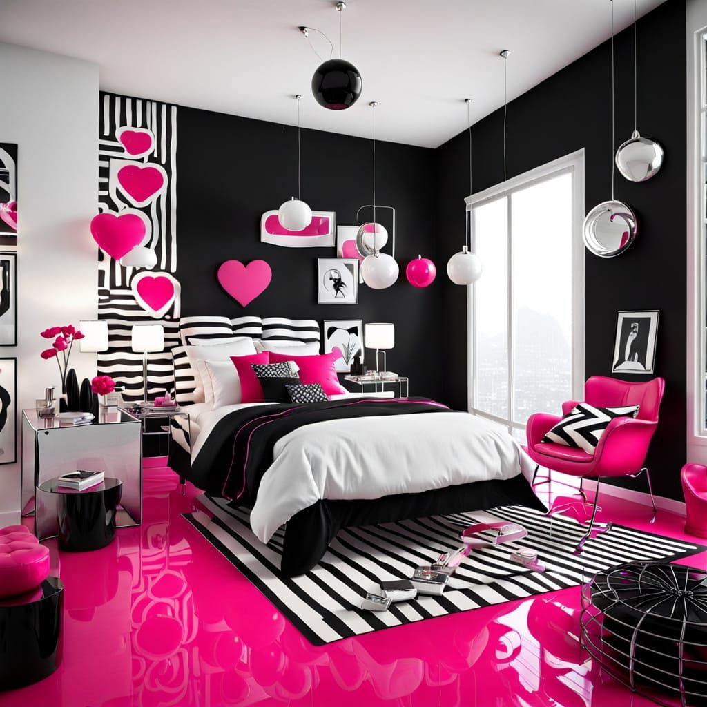 Retro Chic Heart-Shaped Room in Hot Pink and Silver