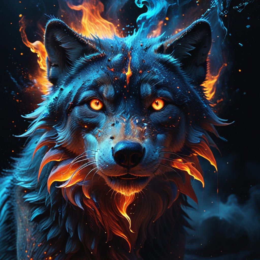 Wolf's Cosmic Dream in Vibrant Surrealism