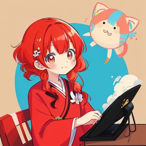 Kawaii Anime Girl Hugs Video Game in Pastel Uniform