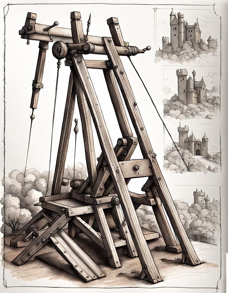Medieval War Catapult: Detailed Sketchbook Instructions
