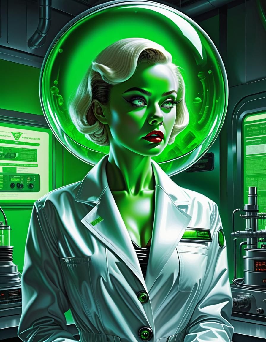 Alien in Lab Coat: 1950s Movie Poster Style