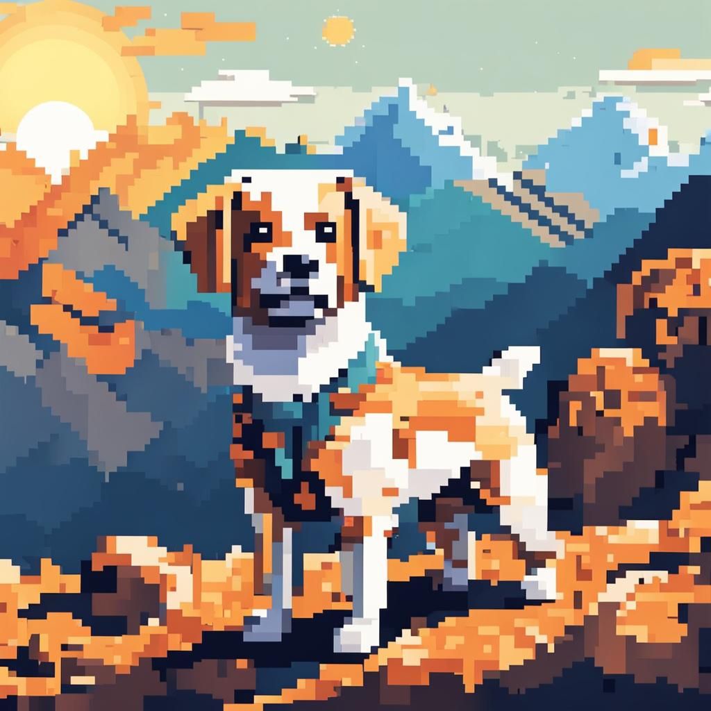 Pixelated Dog Ready for Adventure in Pixel Art Style
