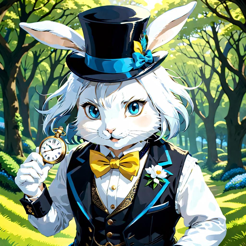 White Rabbit with Pocket Watch Pop Art Style