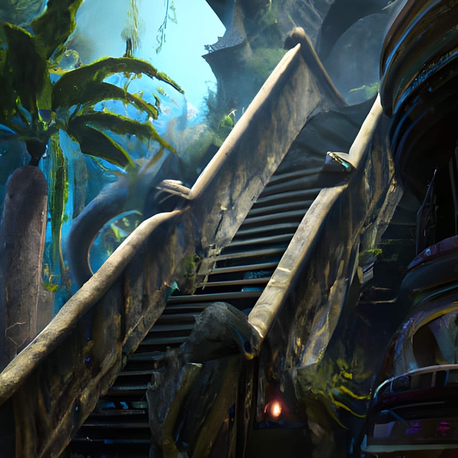 Jungle Temple Stairs in Detailed Matte Painting