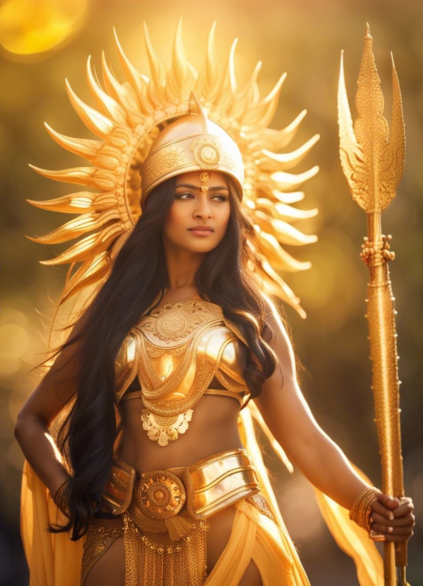 Indian Sun Goddess in Golden Armor