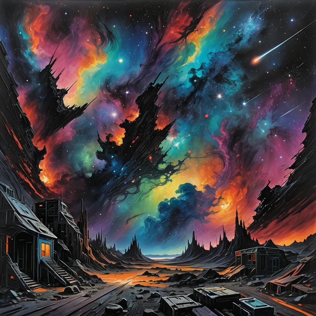 Dystopian Sci-Fi Galaxy in Psychedelic Style