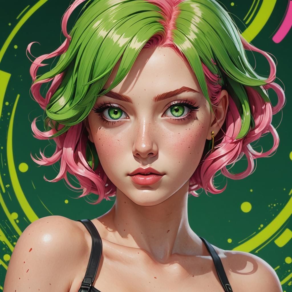 Anime Pin-Up: Pink-Haired Beauty in Pop Art Style