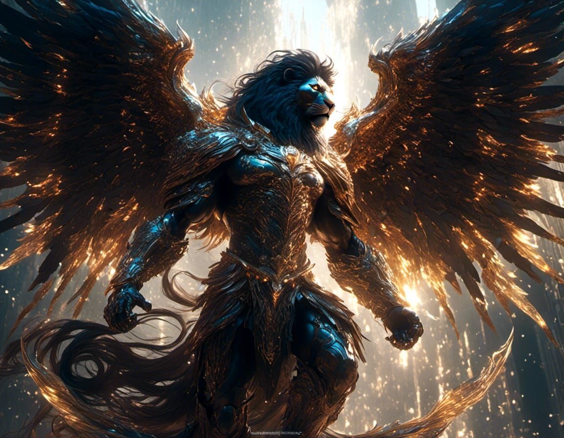 Golden Armored Lion with Angelic Wings