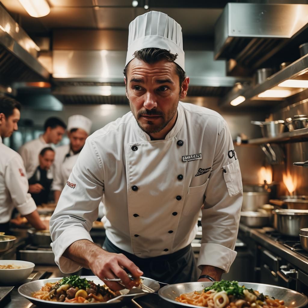 Chef Portrait in Busy Restaurant with Neon Lighting