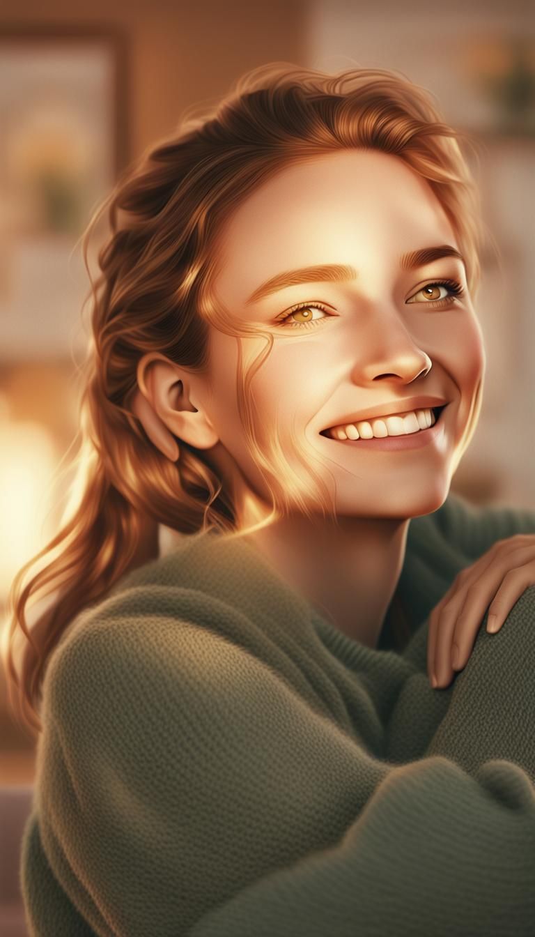 Intimate Moment: Woman Embraced in Cozy Digital Art