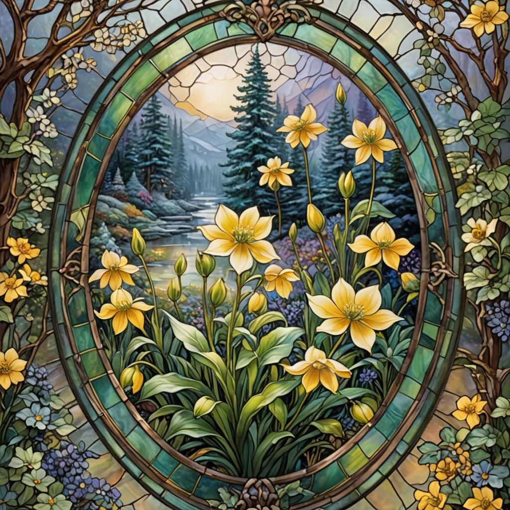 Ethereal Stained Glass Winter Aconite Flower