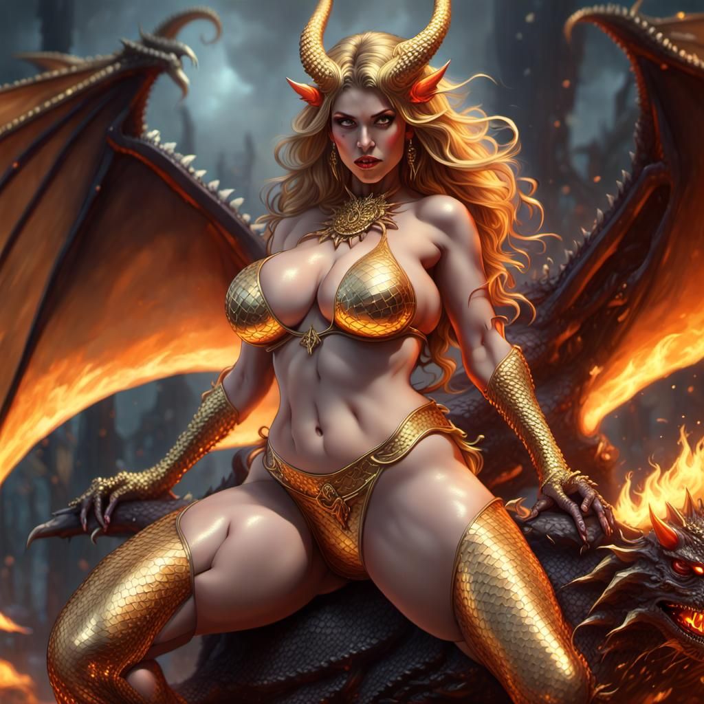 Goddess of Death on Dragon, Dark Fantasy Art