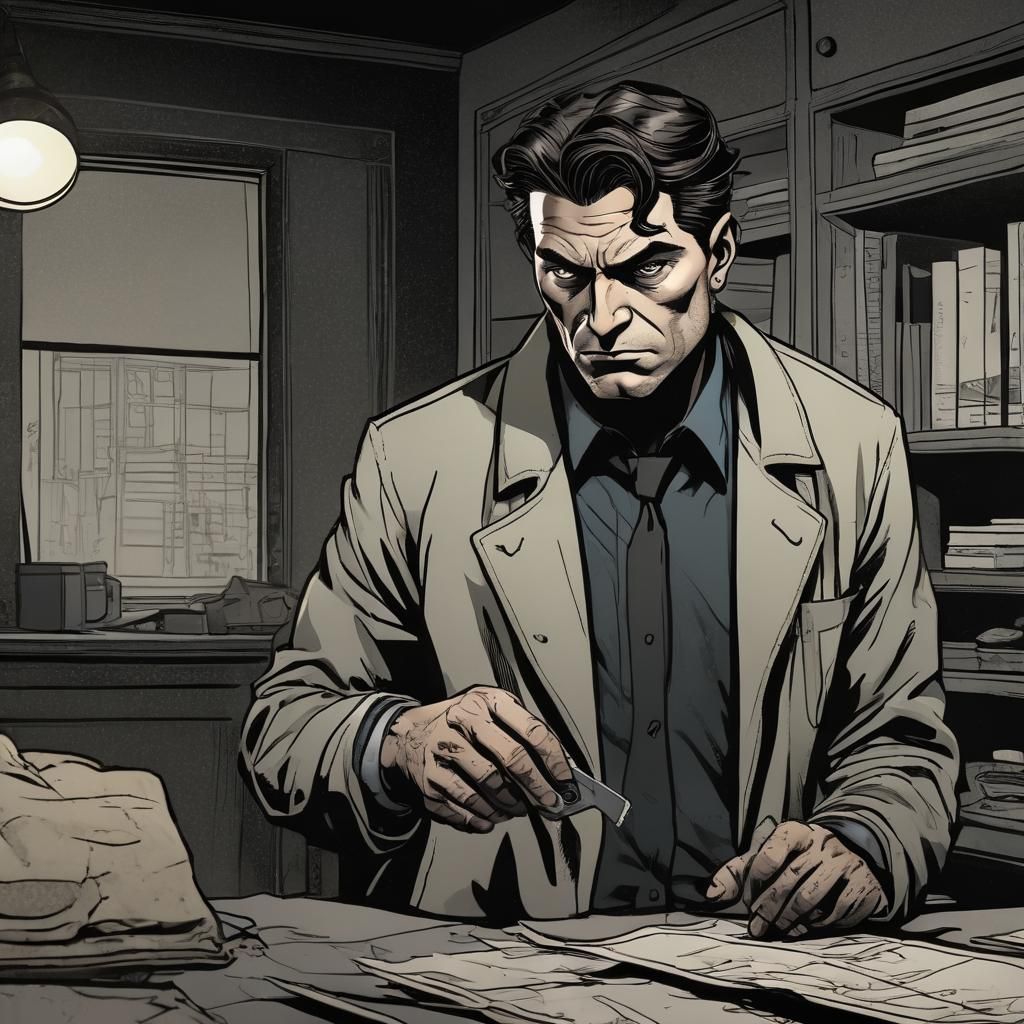 Detective at Crime Scene: Minimalist Graphic Novel