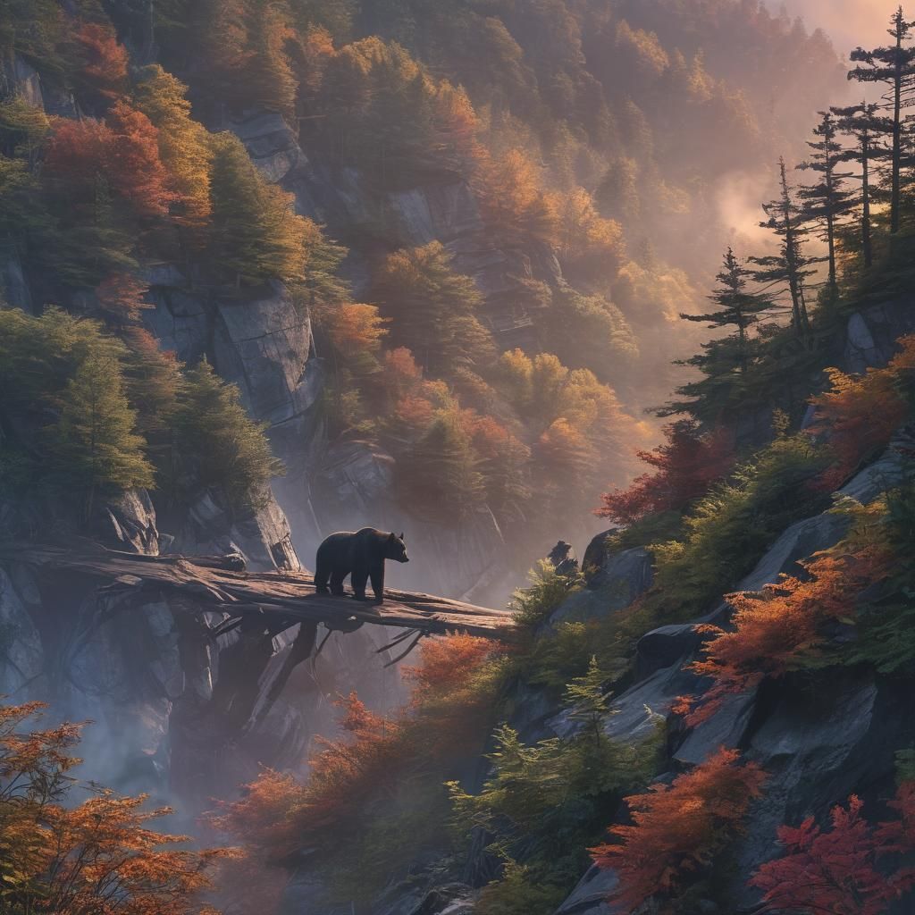 Bears Roam Smoky Mountain Valley at Sunset