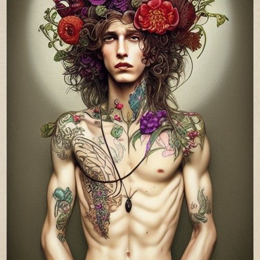 Decadent Portrait of Androgynous God with Tattoos