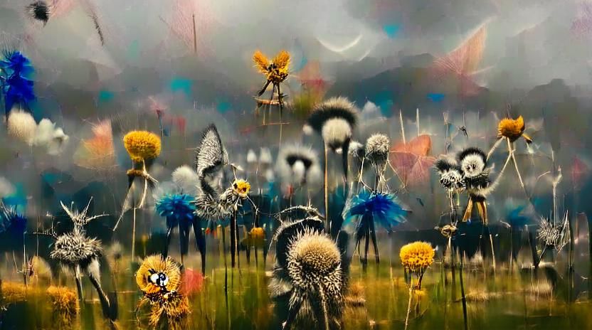 Fairies in Dandelion Dreamscape: Surreal Abstract Art