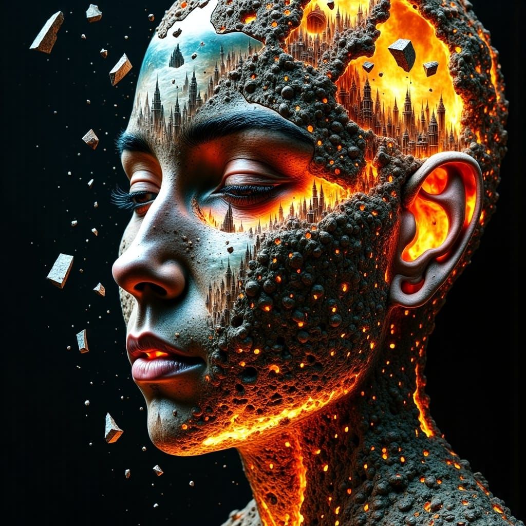 Shattered Mirror Reflects a Fiery Face