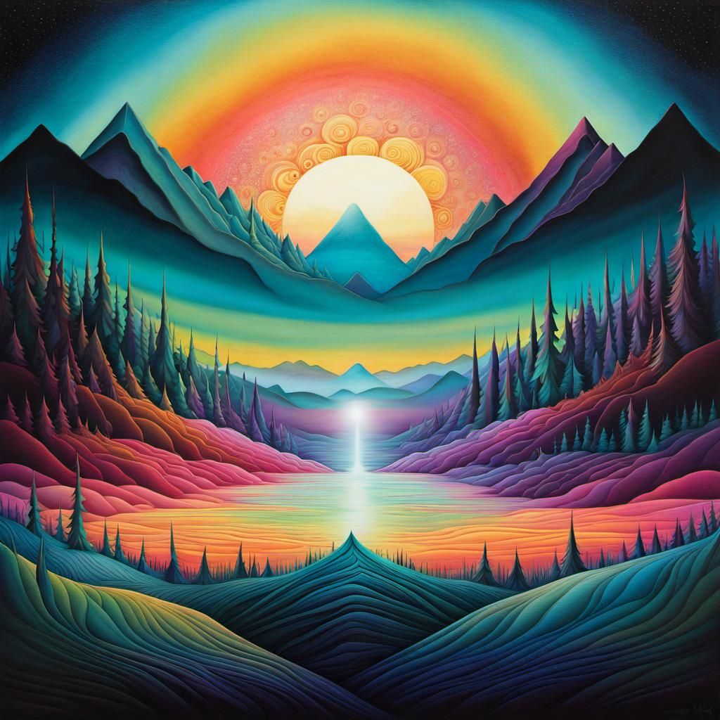 Abstract Pastel Holographic Sunrise