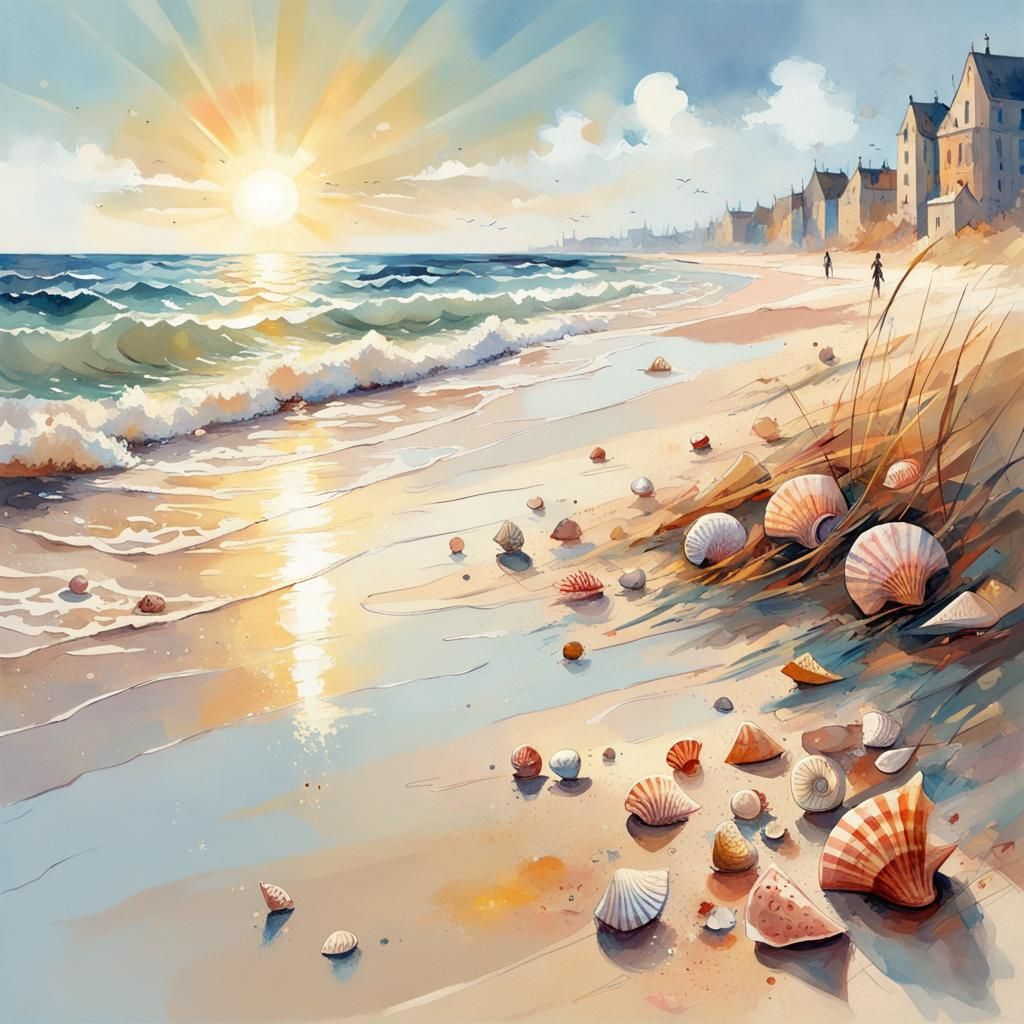 Seaside Sunshine: Seashells and Gentle Waves