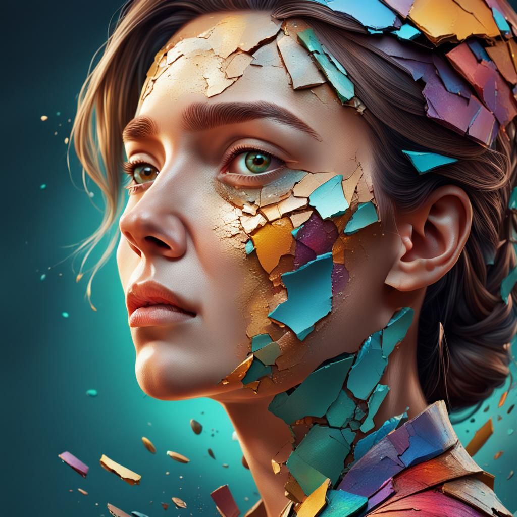 Hyperrealistic Broken Face with Dramatic Lighting