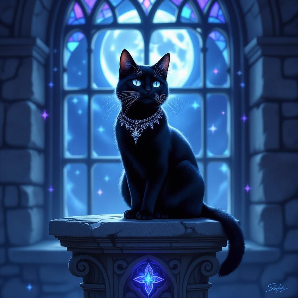 Mystical Cat Oracle Amidst Ethereal Symbols