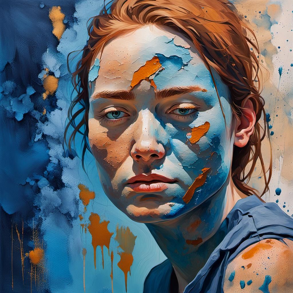 Expressive Abstract Portrait of Person Embracing Reflection