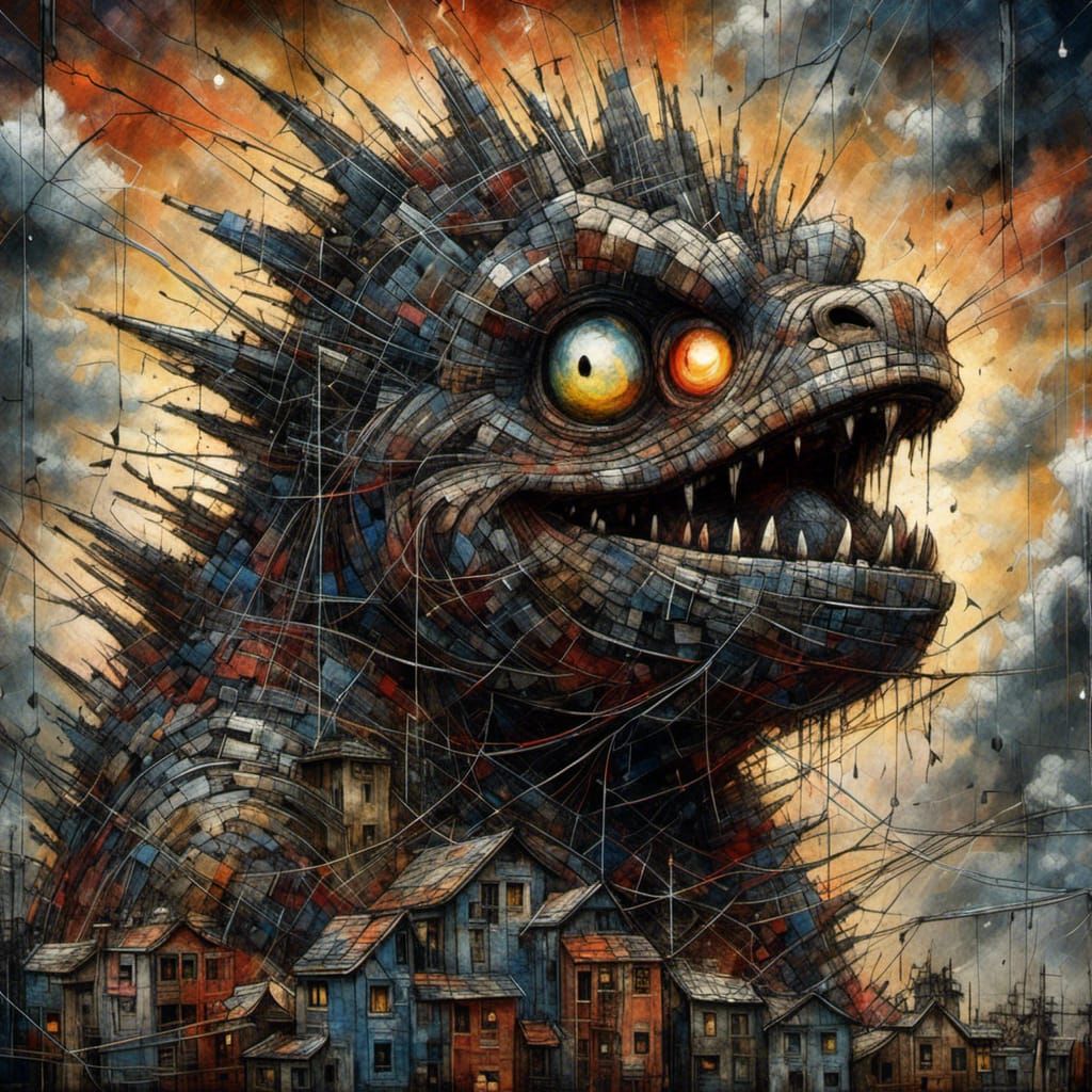 Aggressive Godzilla Ogre in Dark Fantasy Concept Art