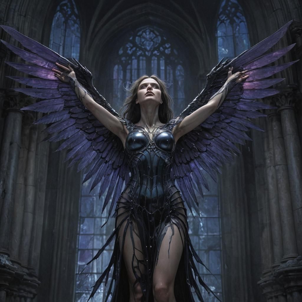 Dark Angel in Ruined Cathedral: Gothic Digital Painting