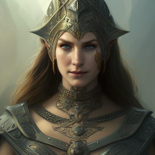 Viking Goddess in Armor: Art Nouveau Portrait