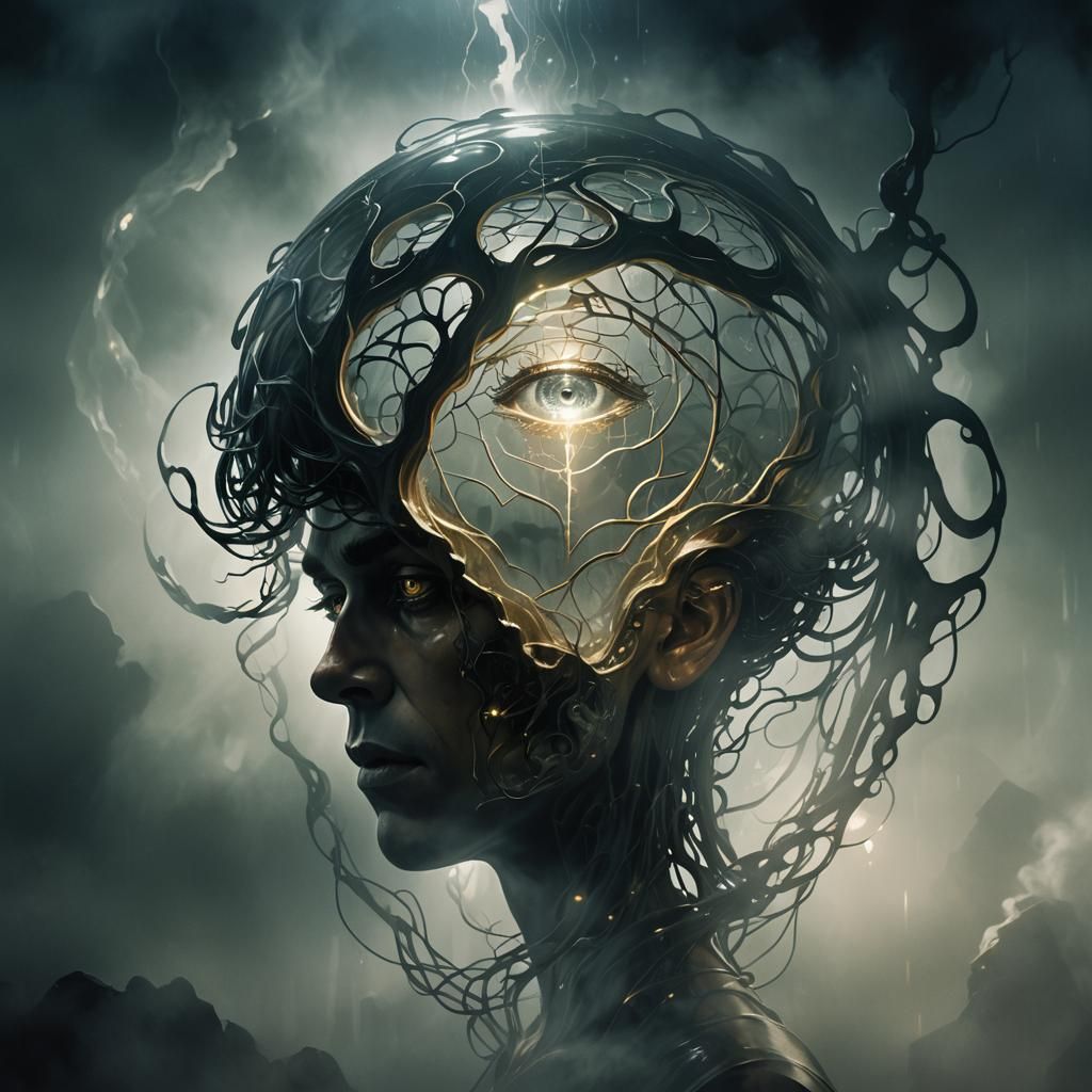 Eerie Brain in Glass: Dark Fantasy Concept Art