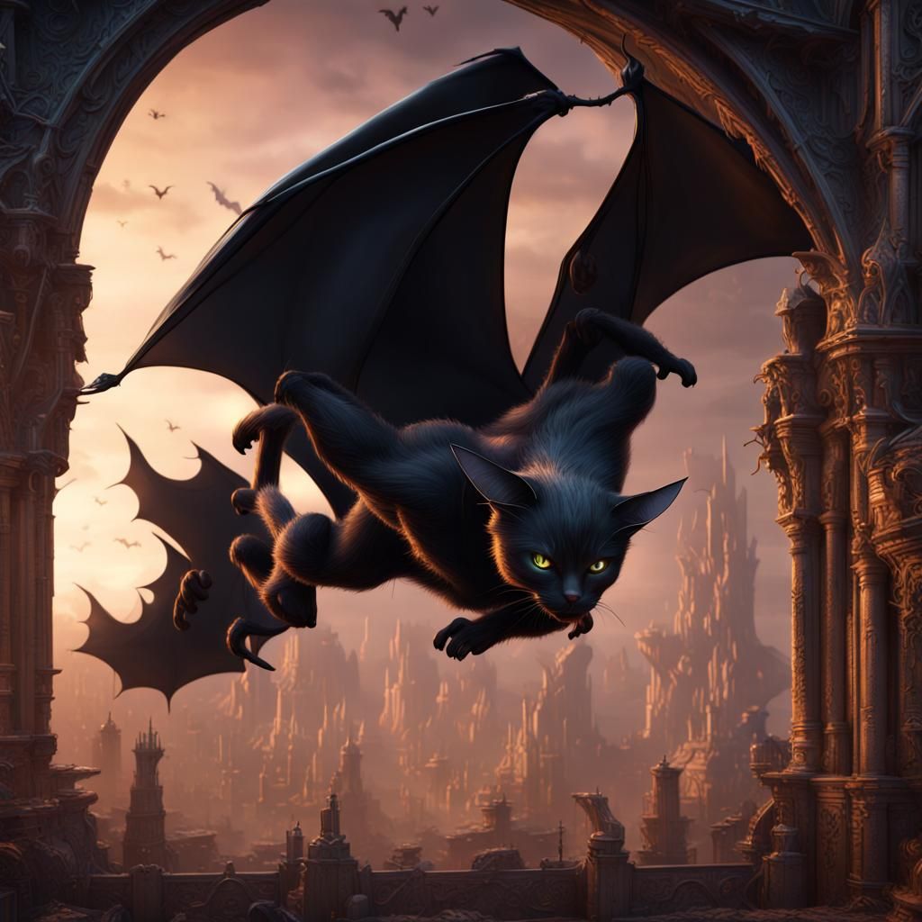 Fantastical Black Cat Bat Concept Art
