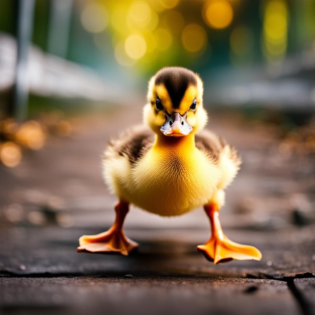Adorable Duckling Following Feet in Natural Light