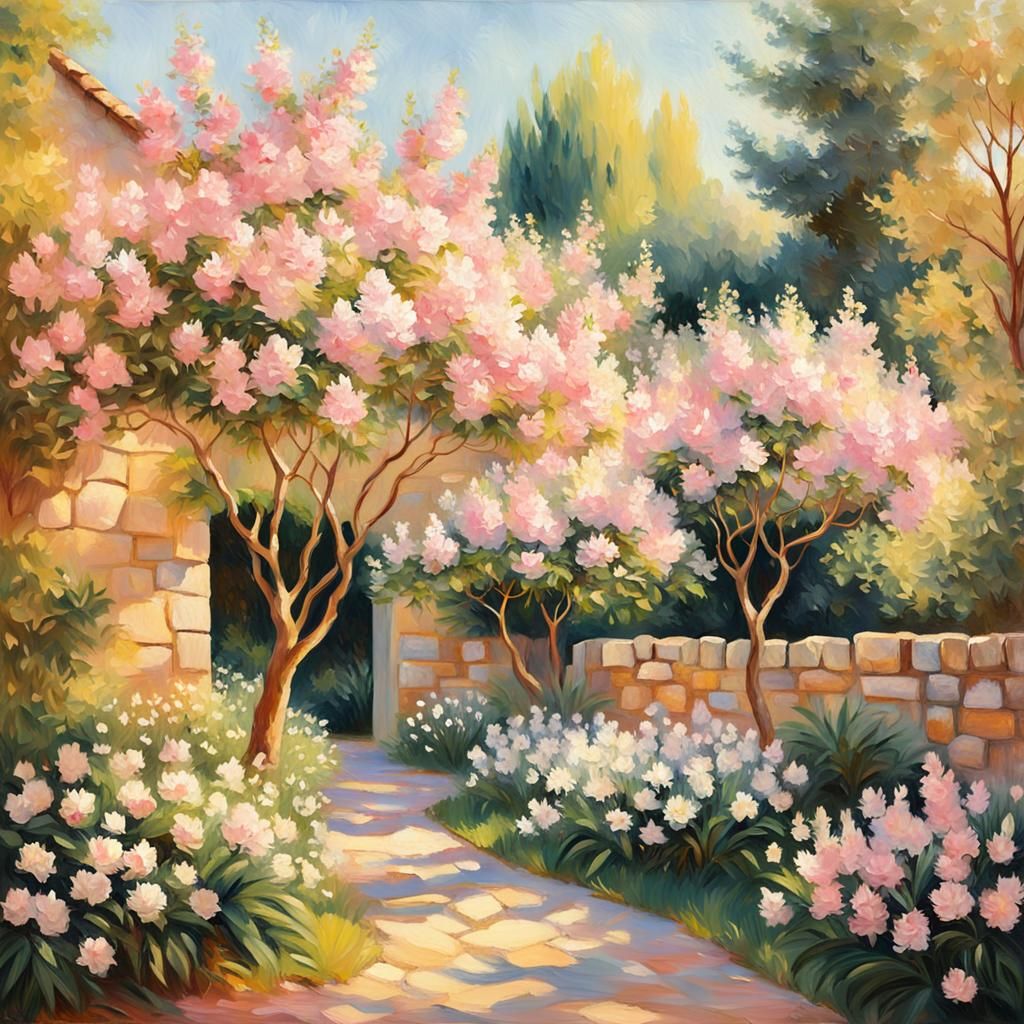 Impressionist Oleander Trees in a Sunlit Garden