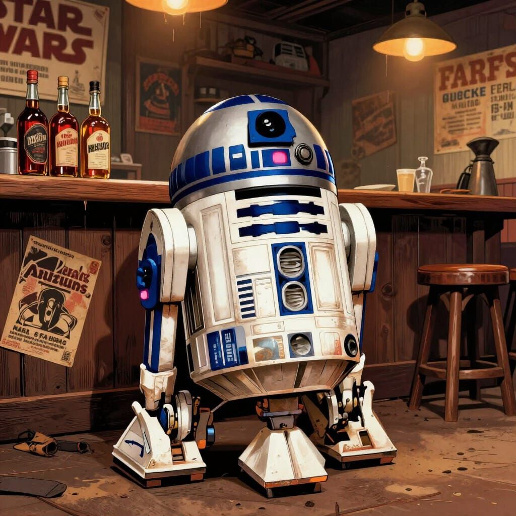 R2-D2 in Western Saloon 80s Comic Poster