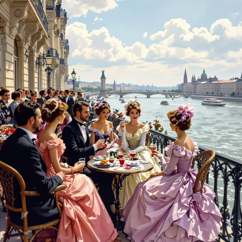 Steampunk Cafe Scene on the Seine