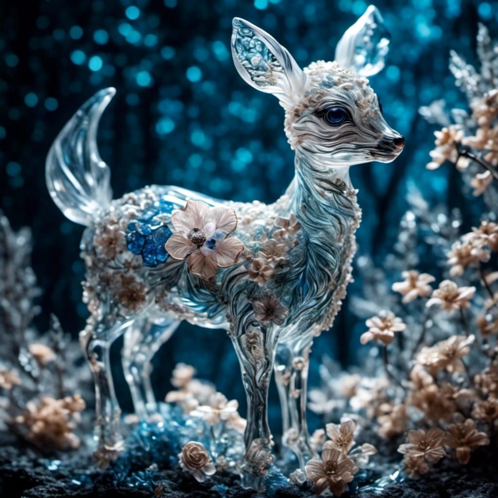 Luminous Glass Fawn in a Crystalline Fantasy