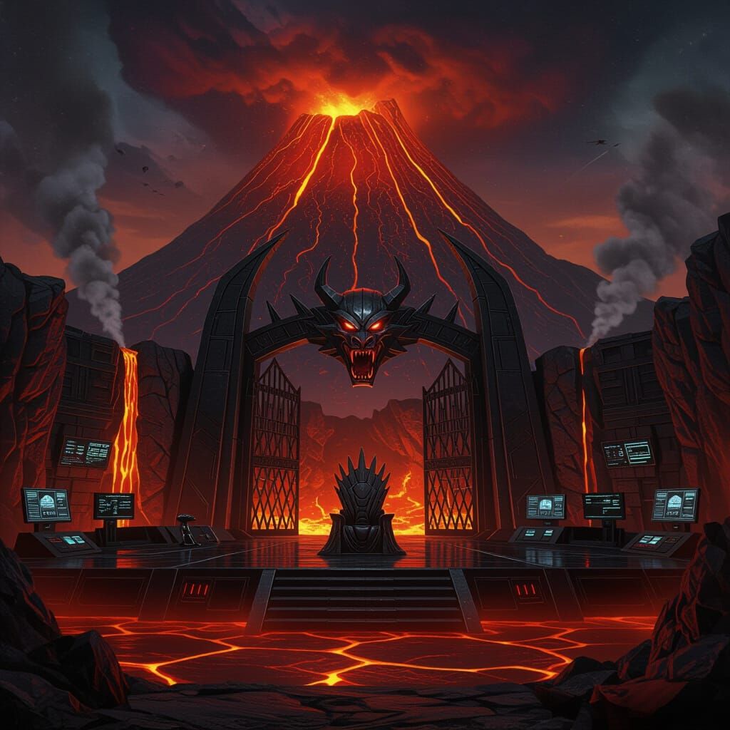 Supervillain Fortress Inside Active Volcano, Cinematic Scene