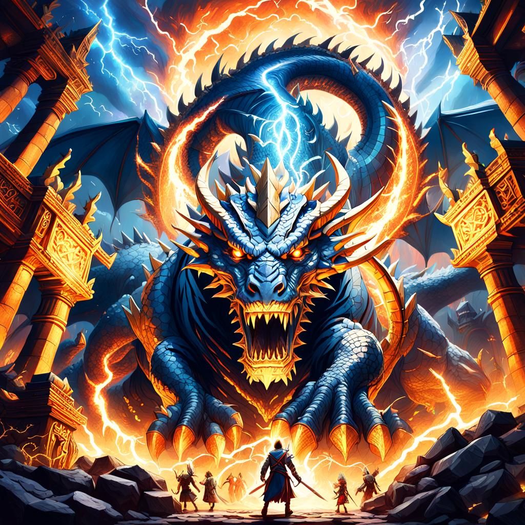 Adventurers Confront Lightning Dragon in Ancient Temple