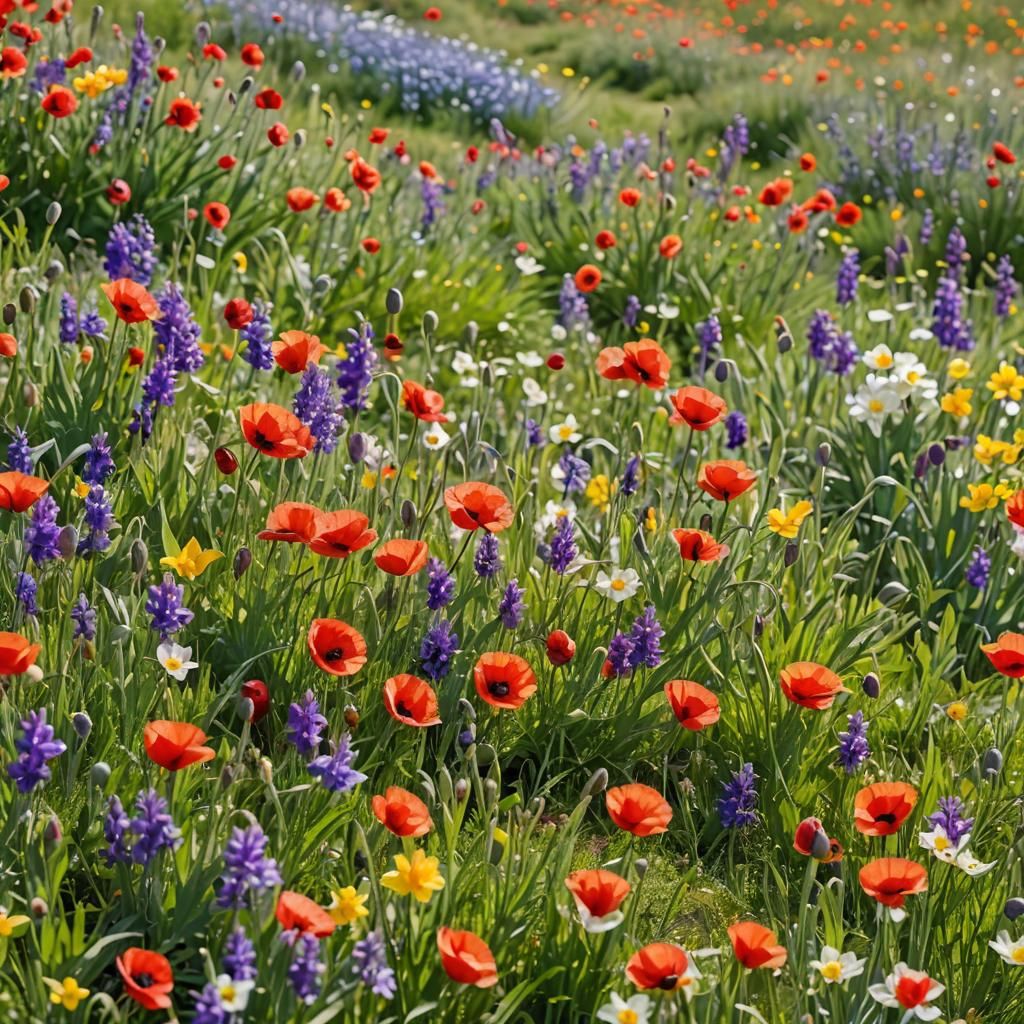 Spring Meadow with Poppies and Orchids: Professional Photogr...