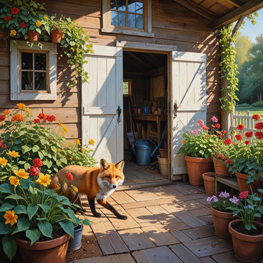 Impasto Masterpiece of Antique Garden Shed Interior in Warm ...