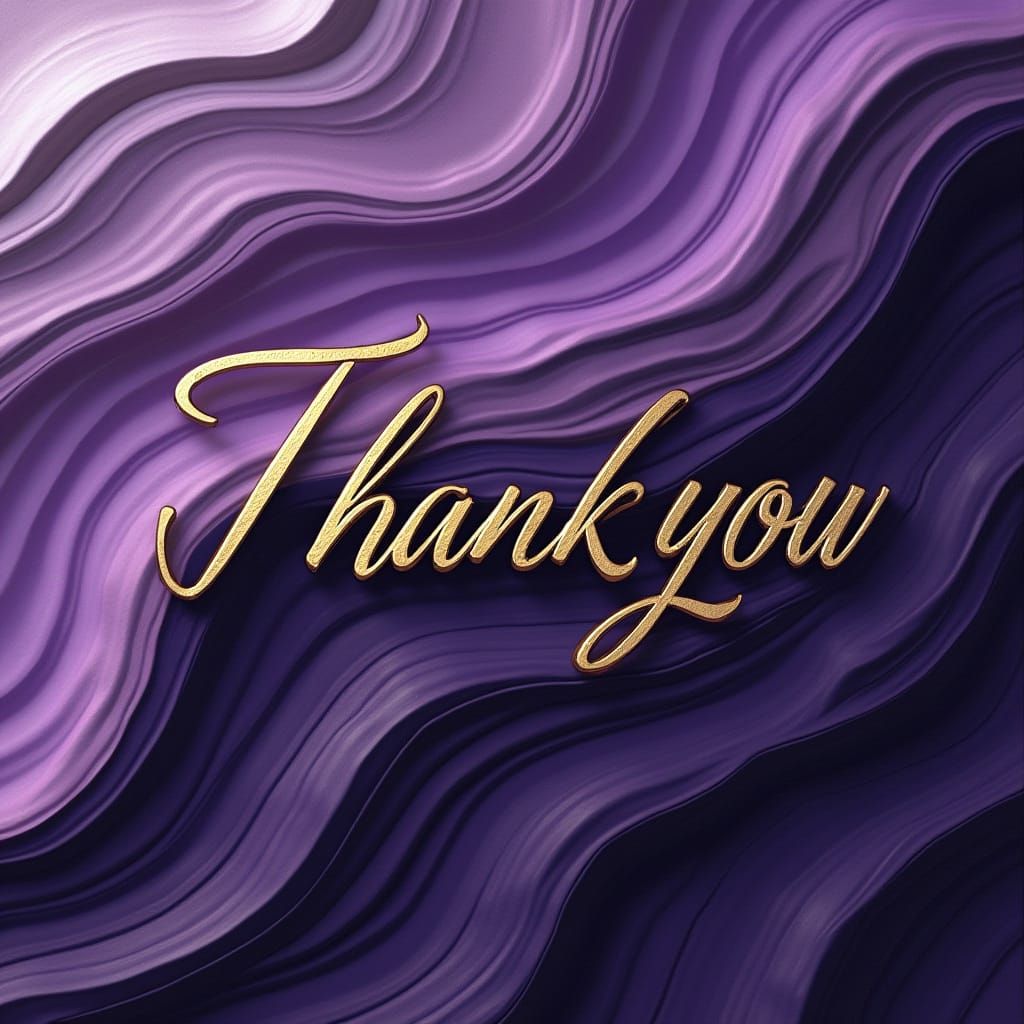 Elegant Gold Script "Thank You" on Futuristic Purple Swirl