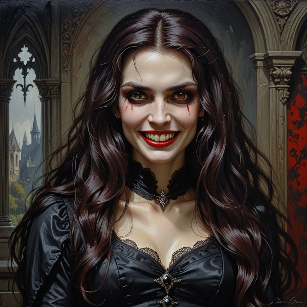 Gothic Vampire Goddess in Oil Painting