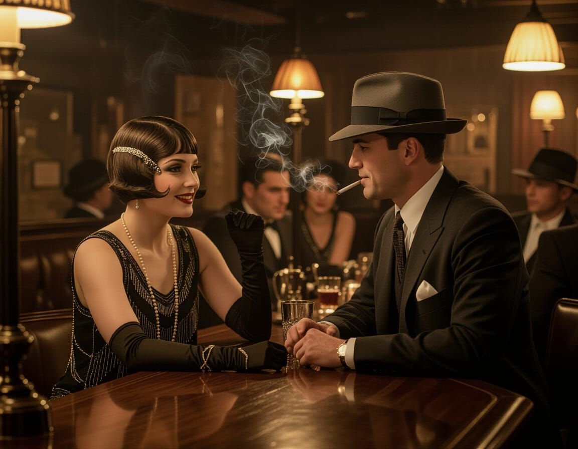 1920s Speakeasy Scene in Film Noir Style