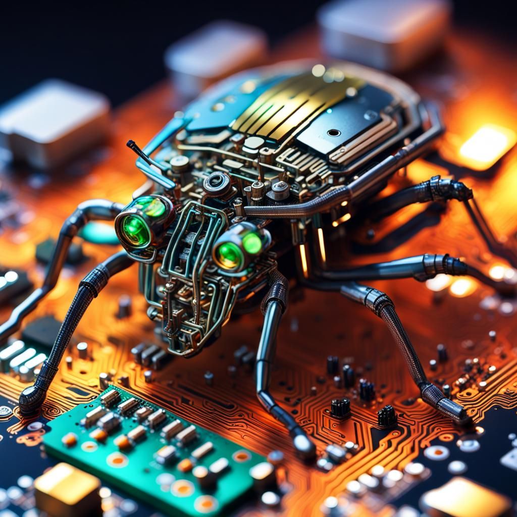 Electronic Bug Feast on Circuit Board