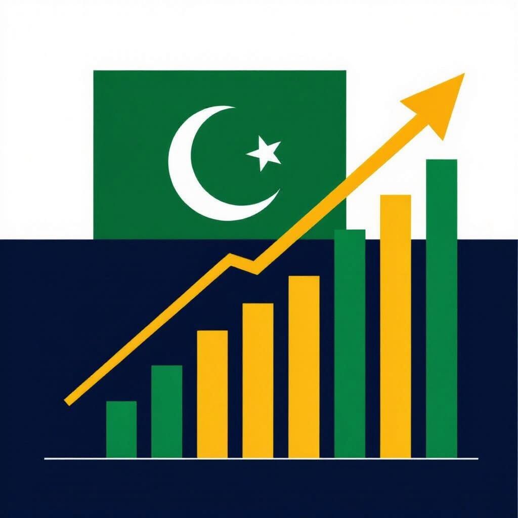Rising Green Bar Chart with Pakistan Flag: Minimalist Design
