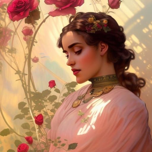 Middle Eastern Woman with Roses: Hyperdetailed Portrait